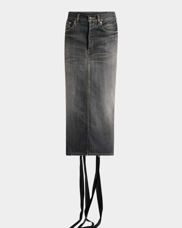 Lace-Up Denim Midi Skirt